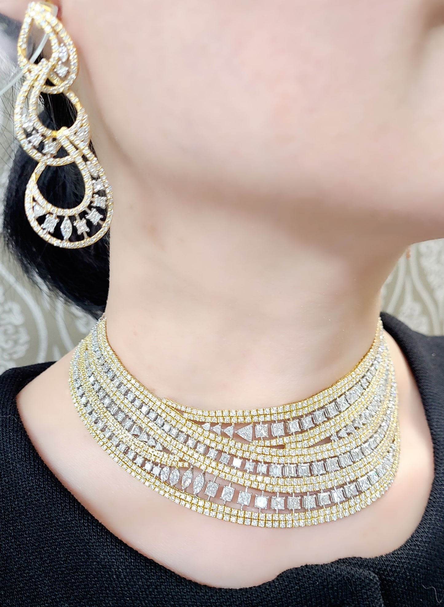 46.73ct 天然 ダイヤモンド 18金 K18YG イエローゴールド ネックレス ピアス セット【鑑別書付き】