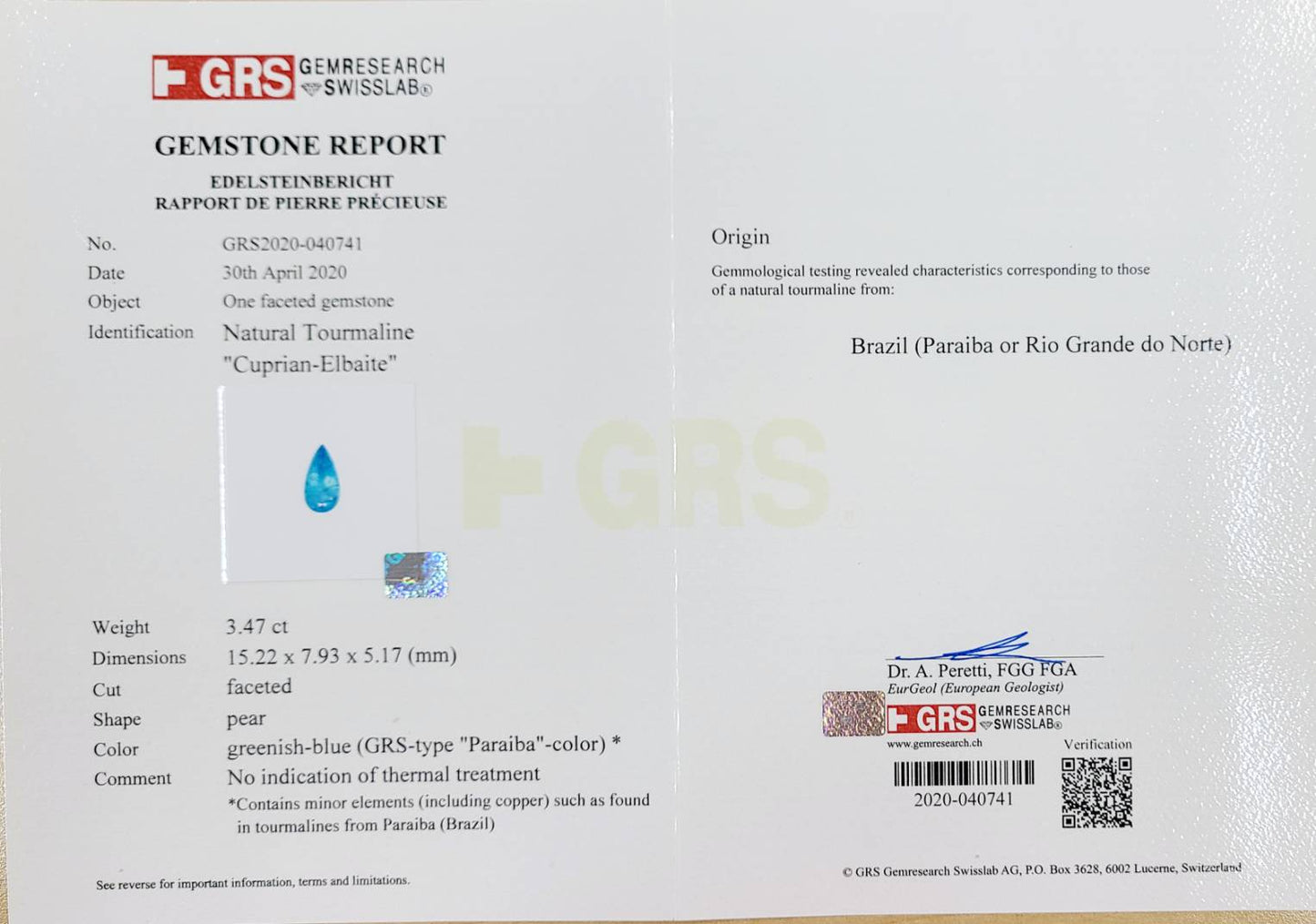 非加熱 ノーヒート ブラジル産 ネオンブルー 3.47ct 天然パライバトルマリン 2.13ct 天然ダイヤモンド プラチナ PT900 リング 指輪【 GRS 鑑別書付】