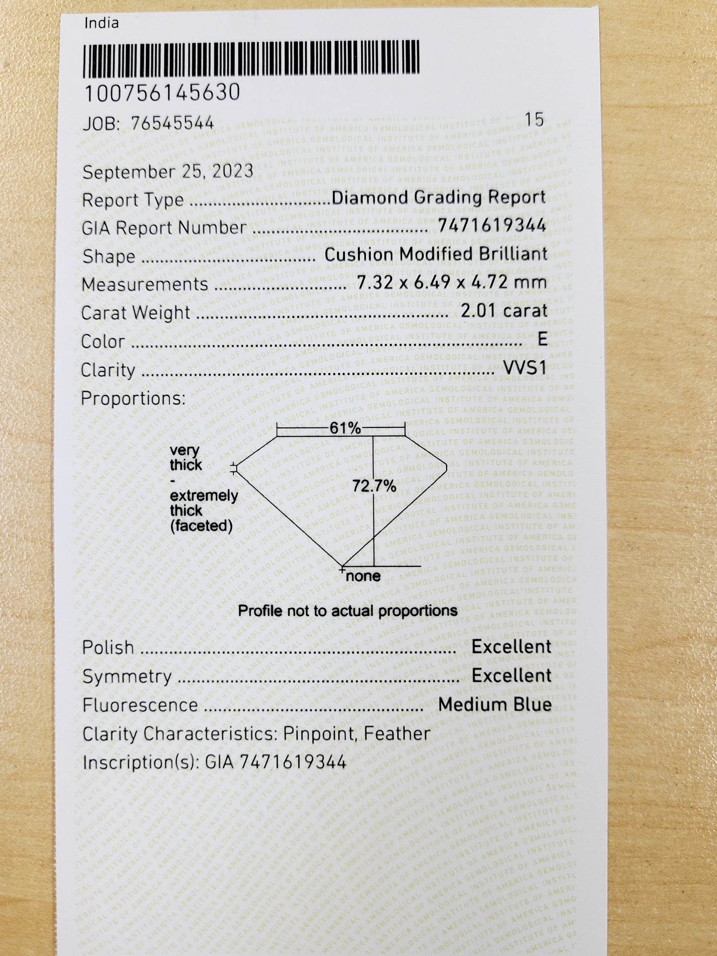 Ultimate beauty! 2.01ct E VVS1 2EX natural diamond cushion cut loose GIA grading reportWith GIA
