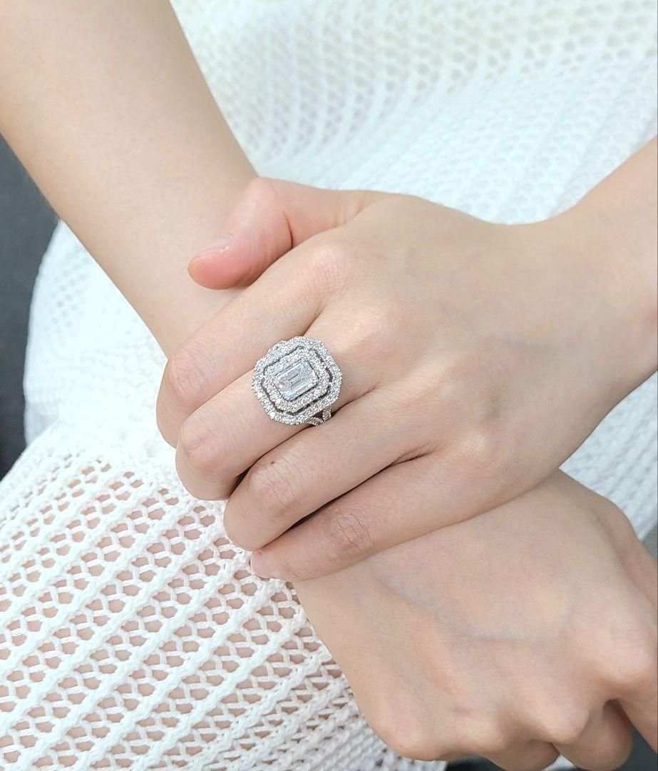 極上 2ct 天然 ダイヤモンド D VS1 エメラルドカット K18 WG ホワイトゴールド リング 指輪 4月の誕生石 18金 【 GIA 鑑定書付 】