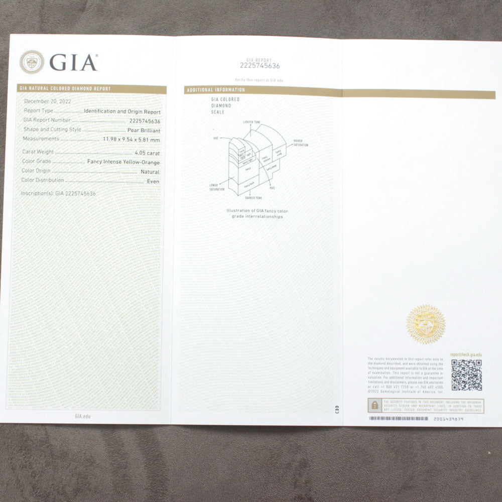 太陽のカケラ! 4.05ct Fancy Intence Yellow-Orange ペアシェイプ 天然オレンジダイヤモンド ルース 【GIA鑑定書付】