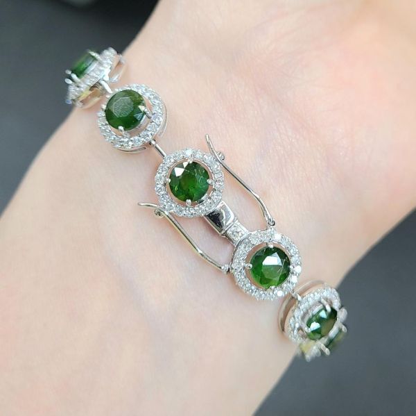 奇跡の逸品! 17.74ct 天然 デマントイドガーネット 3.37ct 天然ダイヤモンド 18金 K18 WG ホワイトゴールド ブレスレット【鑑別書付】