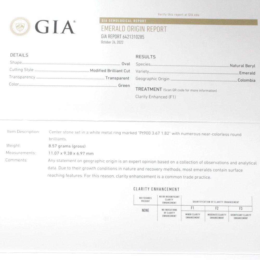 超特品! コロンビア産 3.67ct 天然エメラルド1.82ct 天然ダイヤモンド Pt900 プラチナ リング 指輪 【GIA鑑別書付】