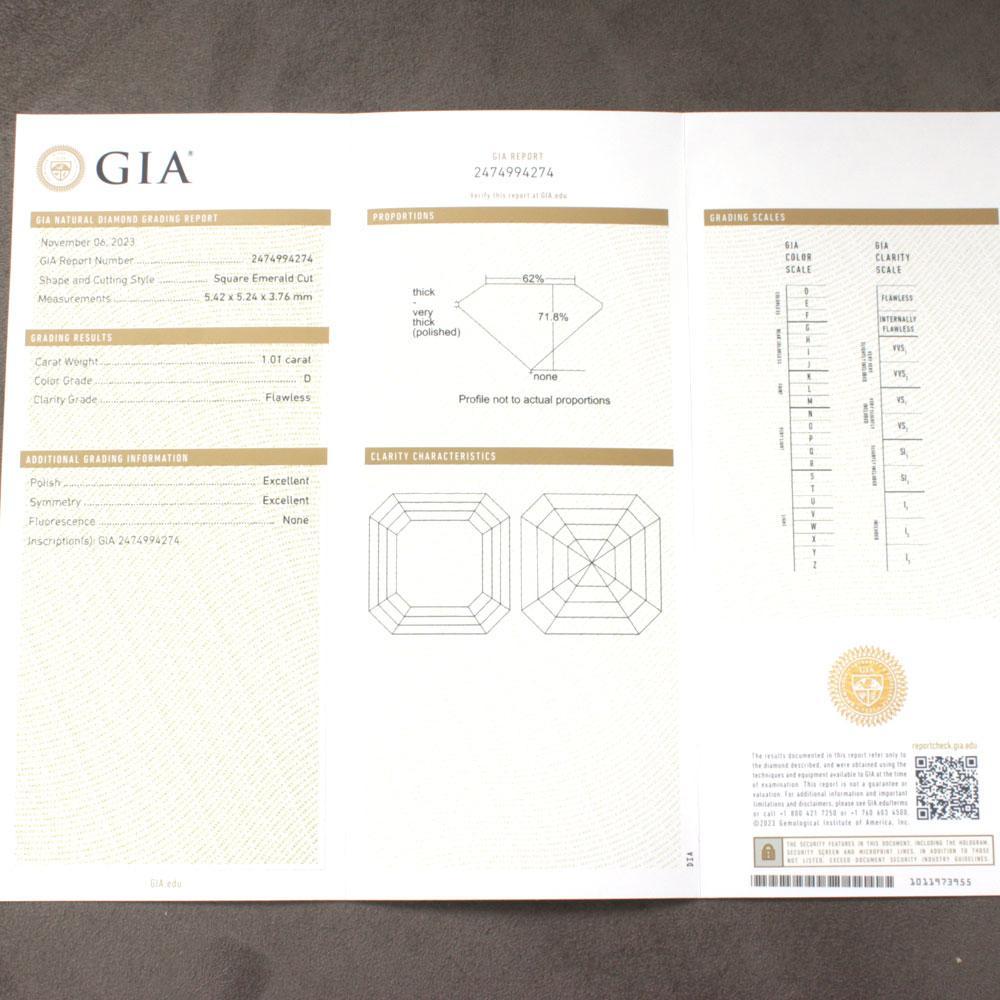 世界最高品質! 1.01ct Dカラー FL 2EX 天然ダイヤモンド アッシャーカット ルース【GIA鑑定書付き】