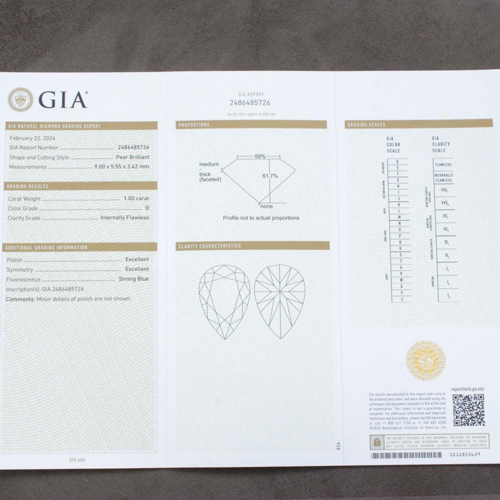 世界最高品質! 1.00ct D IF 2EX ペアシェイプ 天然 ダイヤモンド ルース 【 GIA 鑑定書付 】