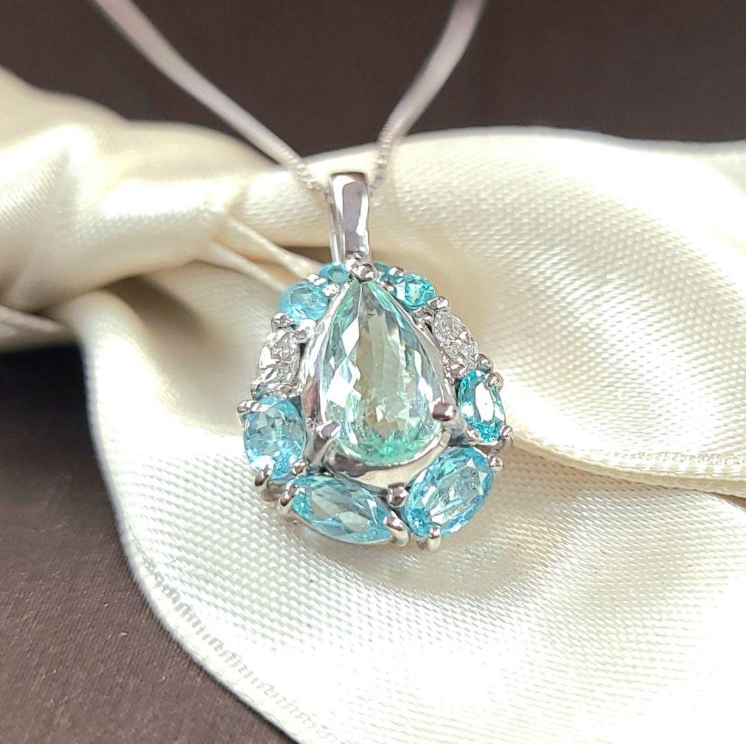 一点もの 0.53ct パライバトルマリン ダイヤモンド Pt900 プラチナ ペンダント ネックレス 【鑑別書付】
