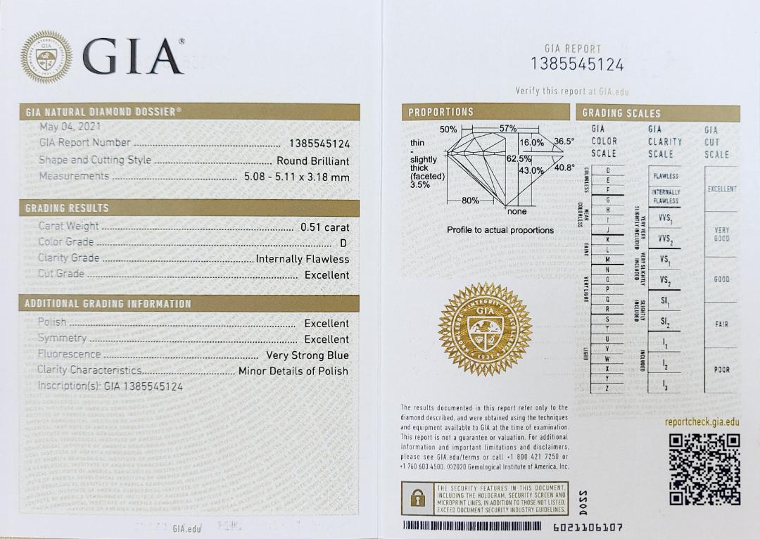 究極の輝き!0.5ct D IF 3EX 天然 ダイヤモンド プラチナ PT900 リング 指輪 【GIA鑑定書付】