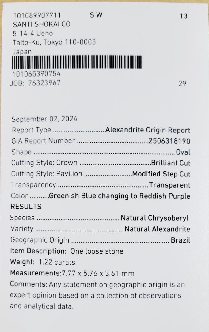 ブラジル産 カラー激変!1.22ct 天然アレキサンドライト 0.98ct 天然ダイヤモンド Pt950 プラチナ リング 指輪 【GIA鑑別書付】