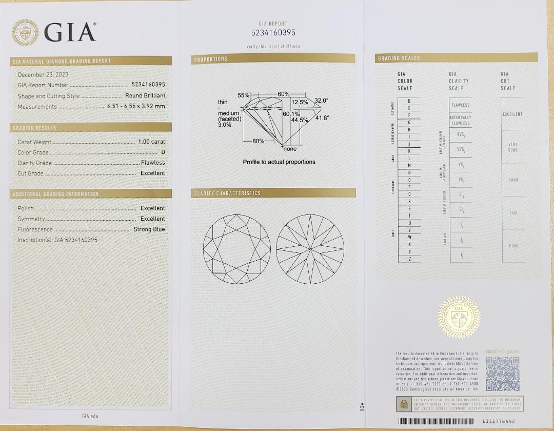 完全無傷 無色 無欠点 ! 1ct D FL 3EX 天然 ダイヤモンド プラチナ Pt900 リング 指輪 4月誕生石 【GIA鑑定書付】