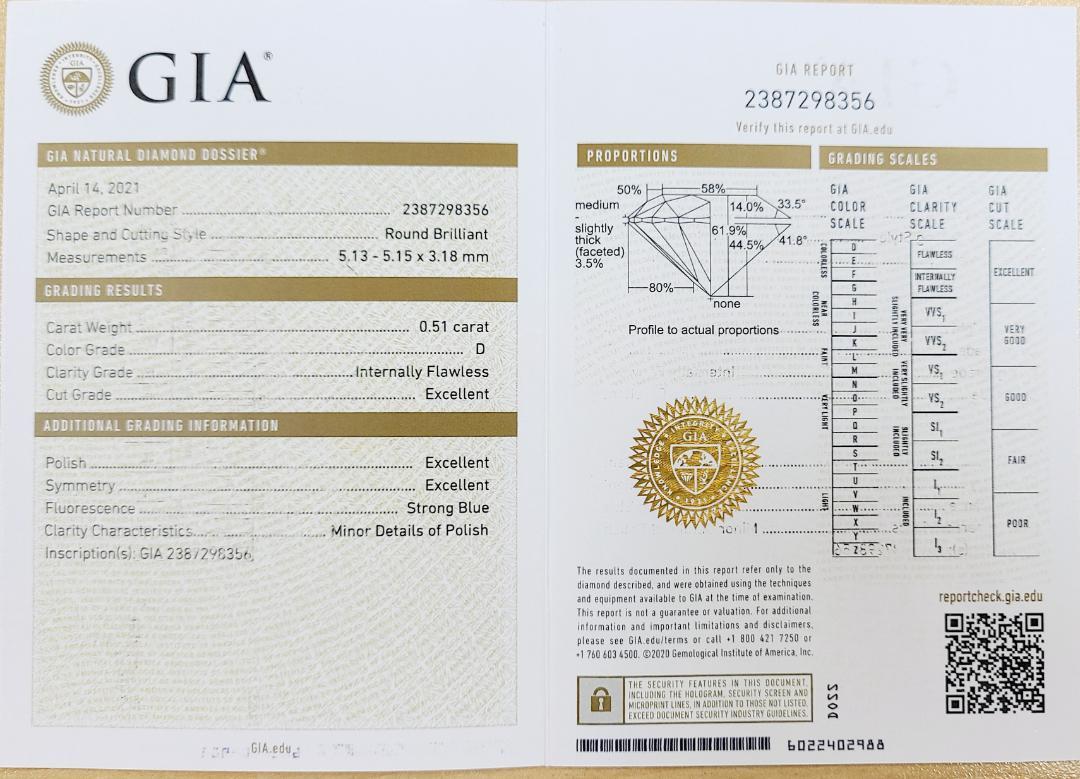 完全絶美! 0.5ct D IF 3EX 天然 ダイヤモンド プラチナ Pt900 リング 指輪 4月誕生石 【GIA鑑定書付】