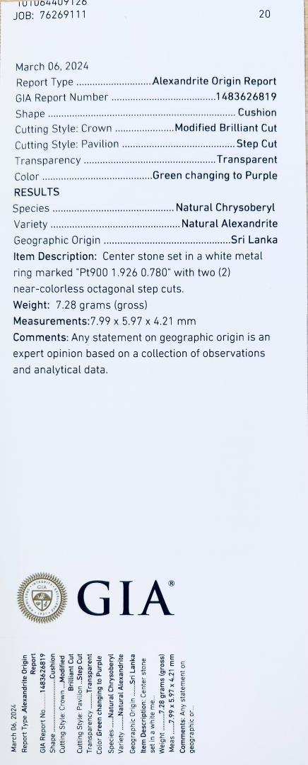 希少!ほぼ2ct 天然アレキサンドライト 0.78ct 天然ダイヤモンド Pt900 プラチナ リング 指輪 6月誕生石 【GIA鑑別書付】