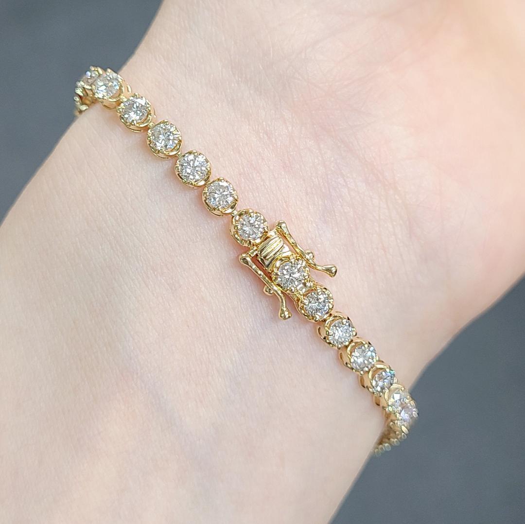 大人気!厳選 5ct 天然 ダイヤモンド 18金 K18 YG イエローゴールド テニスブレスレット 【鑑別書付】