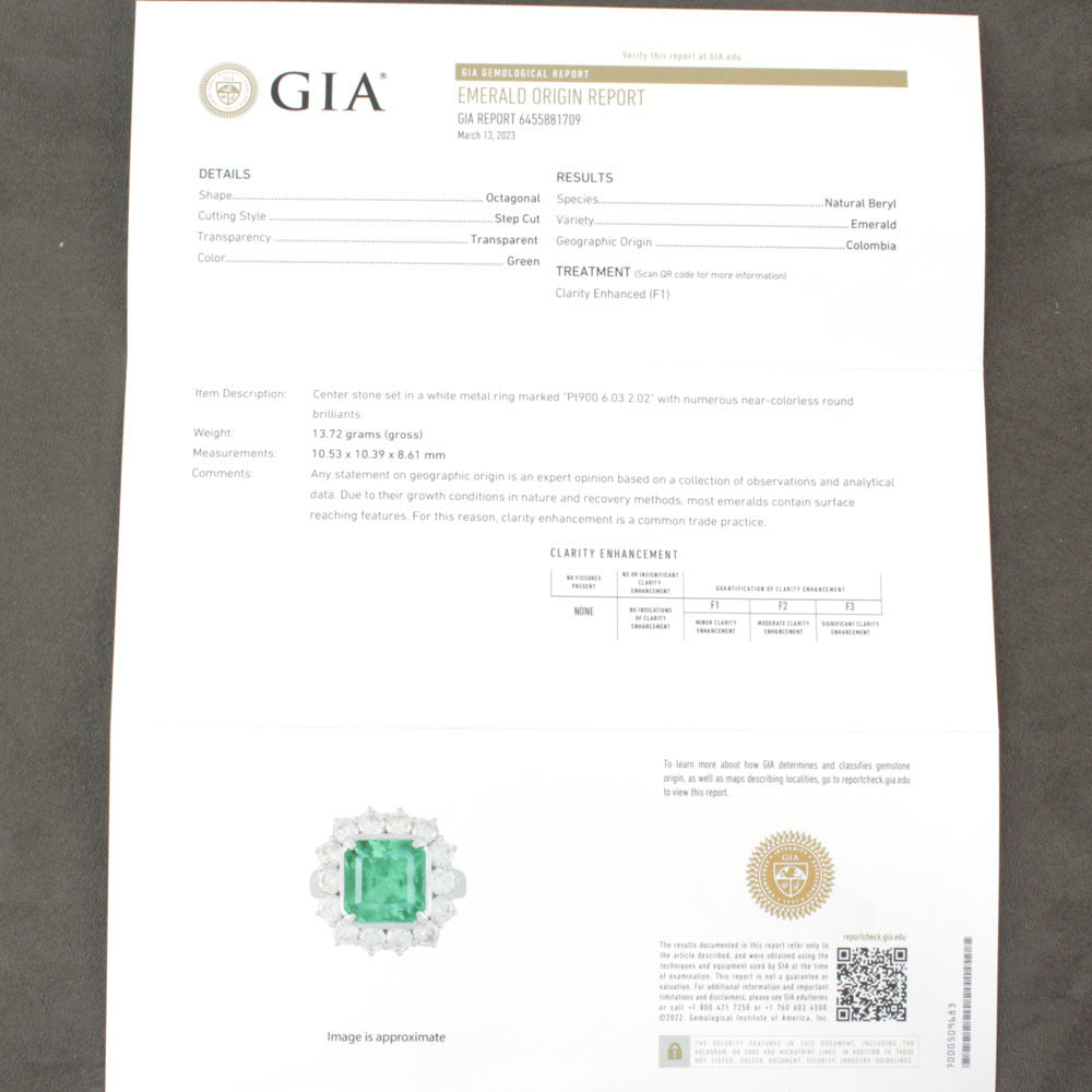 最高品質 コロンビア産 6ct エメラルド Pt900 プラチナ リング 指輪 【GIA鑑別書付】