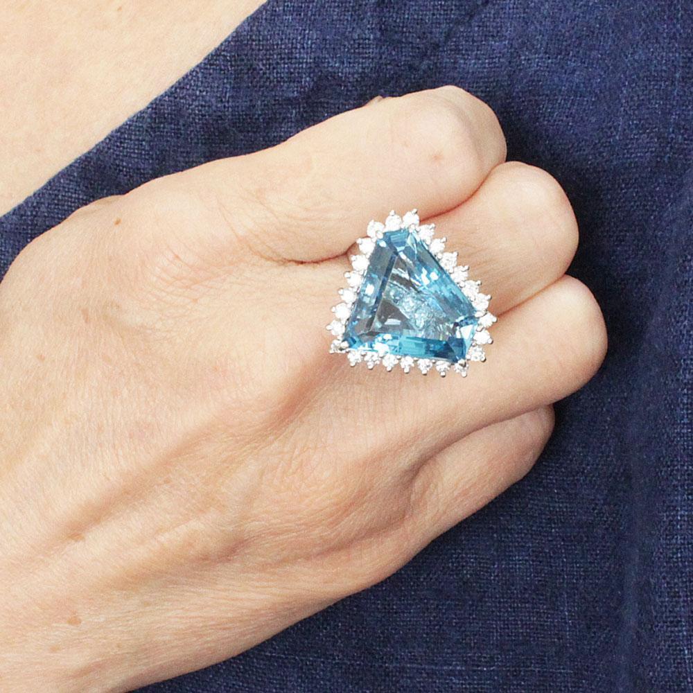 超大粒 23ct ブルートパーズ ダイヤモンド Pt900 プラチナ リング 11月の誕生石 【鑑別書付】