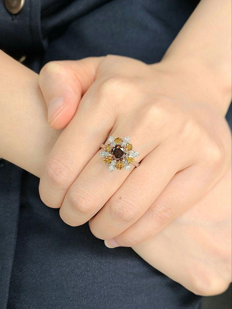 1ct UP ブラウンダイヤモンド K18 WG ホワイトゴールド リング 指輪 4月の誕生石 18金 【中央宝石研究所鑑定書付】