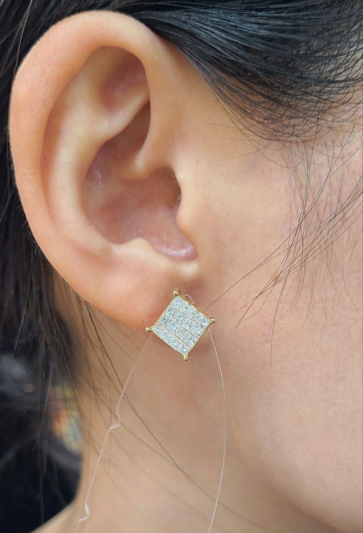 宝飾芸術!計 1ct ダイヤモンド K18 YG イエローゴールド スクエア ピアス 4月の誕生石 18金 【鑑別書付】