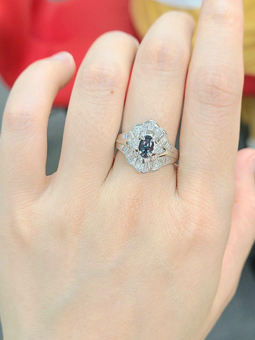 ブラジル産 カラー激変! 0.6ct アレキサンドライト Pt900 プラチナ リング 指輪 【GIA鑑別書付】