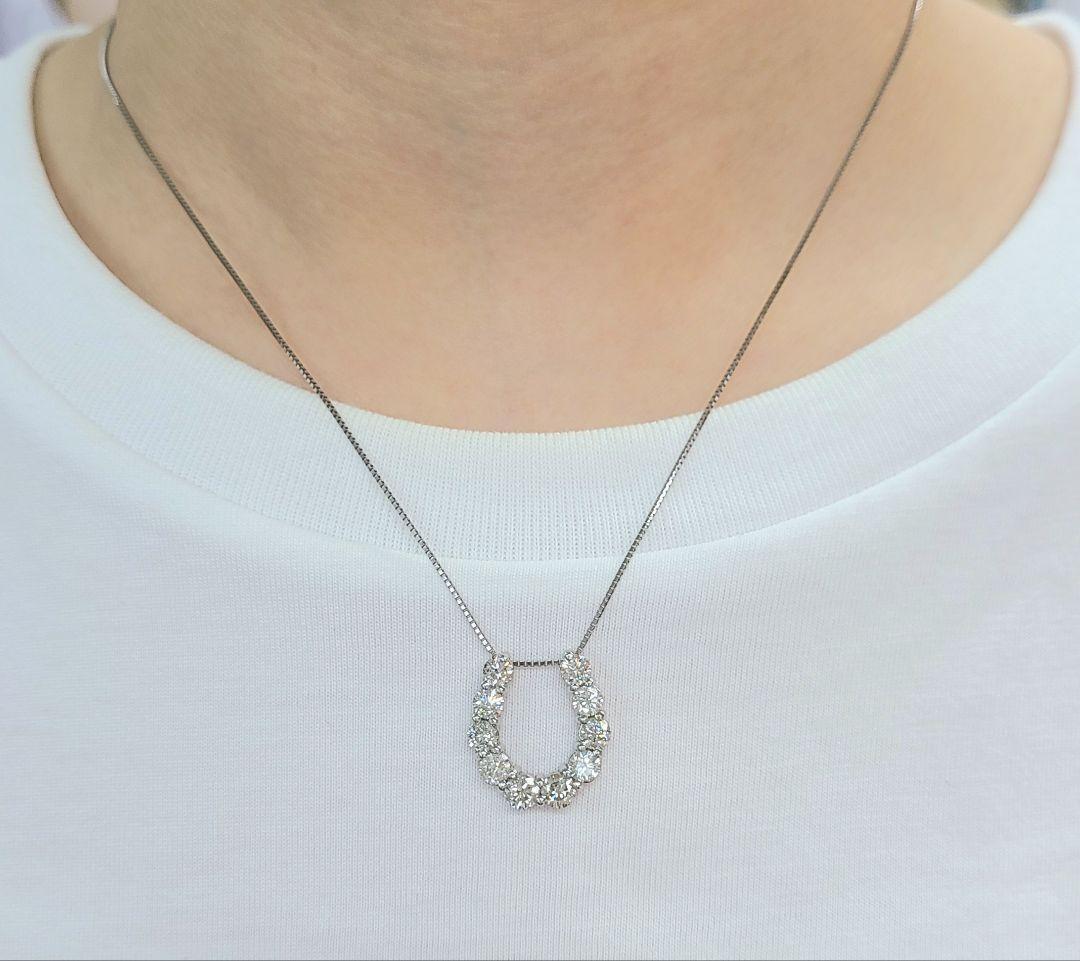 計 2ct ダイヤモンド 馬蹄 ラッキー ホースシュー プラチナ ペンダント ネックレス 4月の誕生石 【鑑別書付】