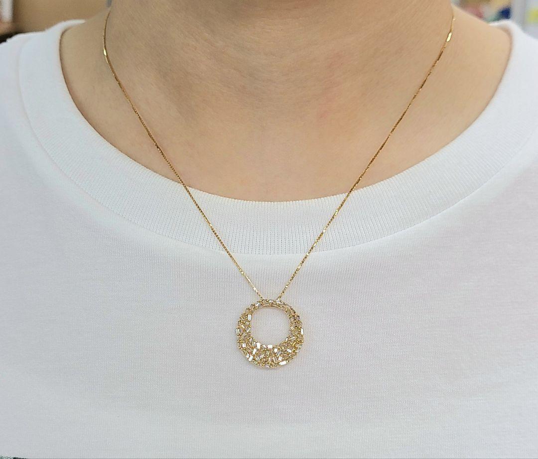 ムーンデザイン 0.55ct バケットカット ダイヤモンド K18 YG イエロゴールド ペンダント ネックレス 4月の誕生石 18金 【鑑別書付】