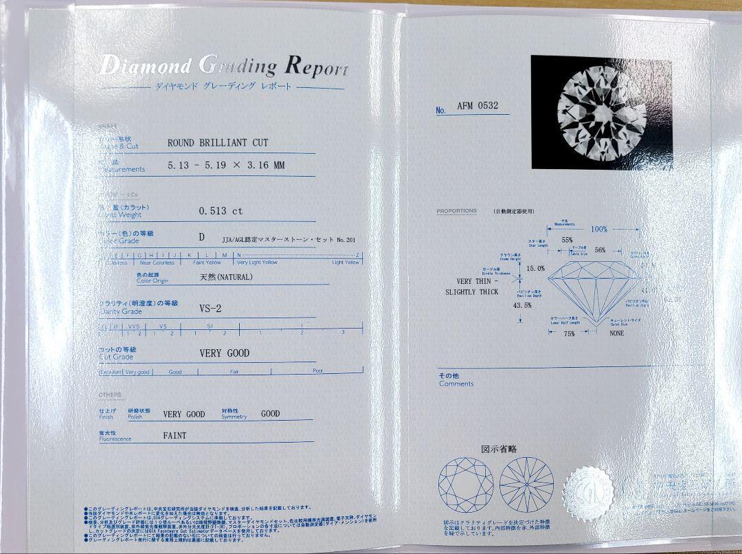 虹テリ! D VS2 VeryGood 0.5ct ダイヤモンド Pt900 プラチナ リング 指輪 4月の誕生石 【中央宝石研究所鑑定書付】