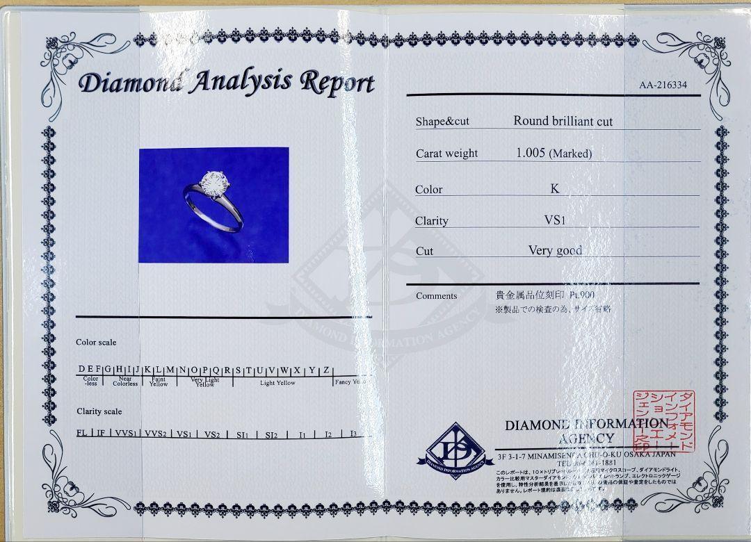 虹テリ! VS1 1ct ダイヤモンド Pt900 プラチナ 6本爪 立爪 一粒 リング 指輪 【鑑定書付】