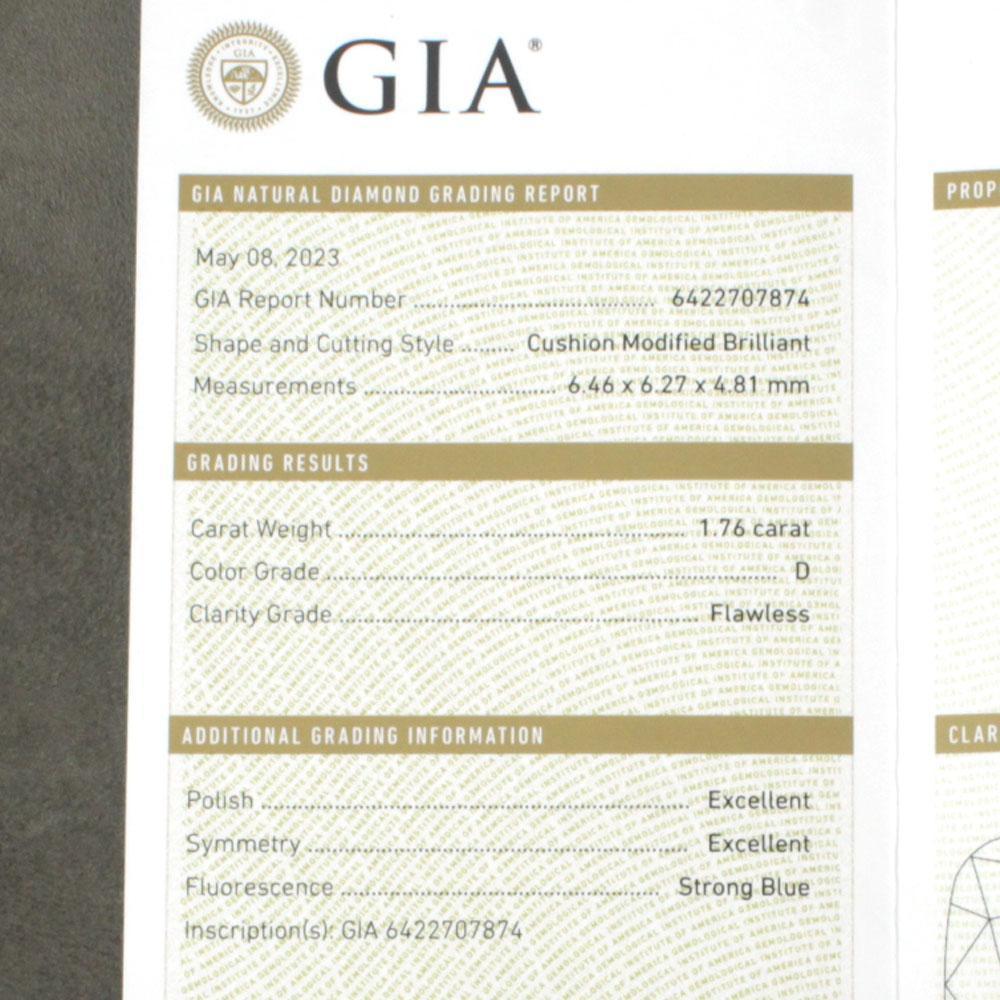 世界最高品質 GIA 1.76ct D FL EX ダイヤモンド プラチナ Pt900 リング 指輪 4月誕生石 無色 透明 無傷 【GIA鑑定書付】