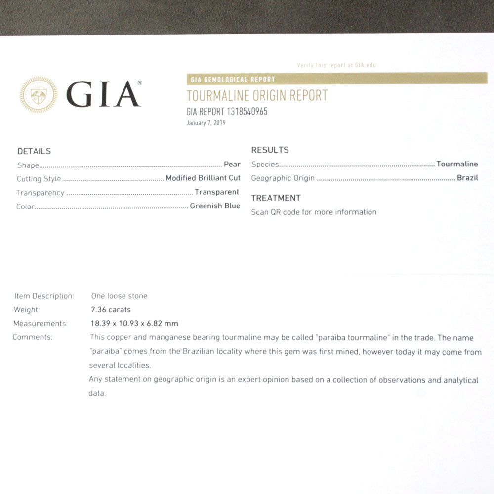 超希少世界レベル! ブラジル産 ネオンブルー パライバトルマリン 7.36ct Pt900 プラチナ リング 指輪 10月誕生石 【 GIA 鑑別書付】