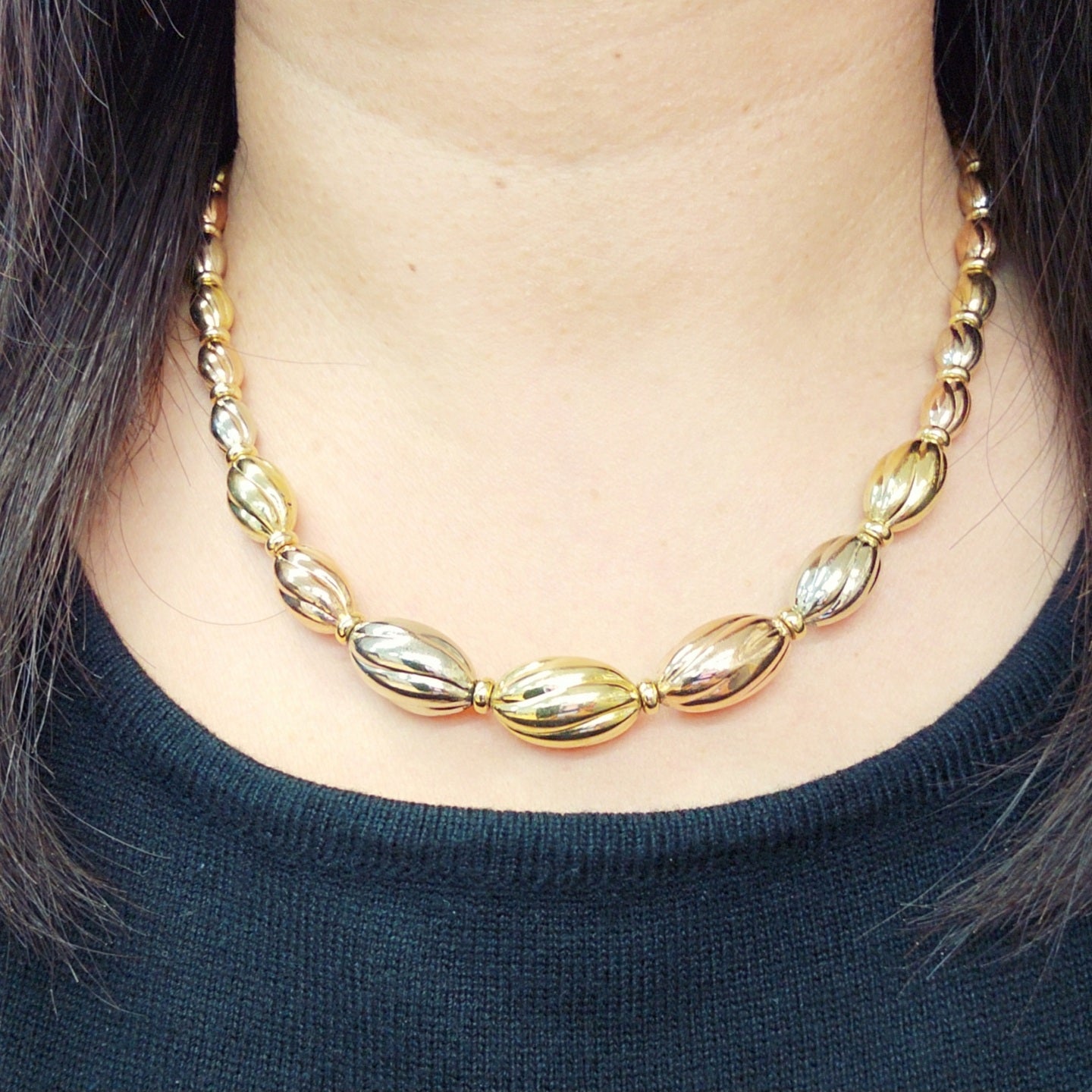 イタリア製 ボリュームたっぷり K18 スリーカラー グラデーション ネックレス ホワイトゴールド イエローゴールド ピンクゴールド WG YG PG 18金