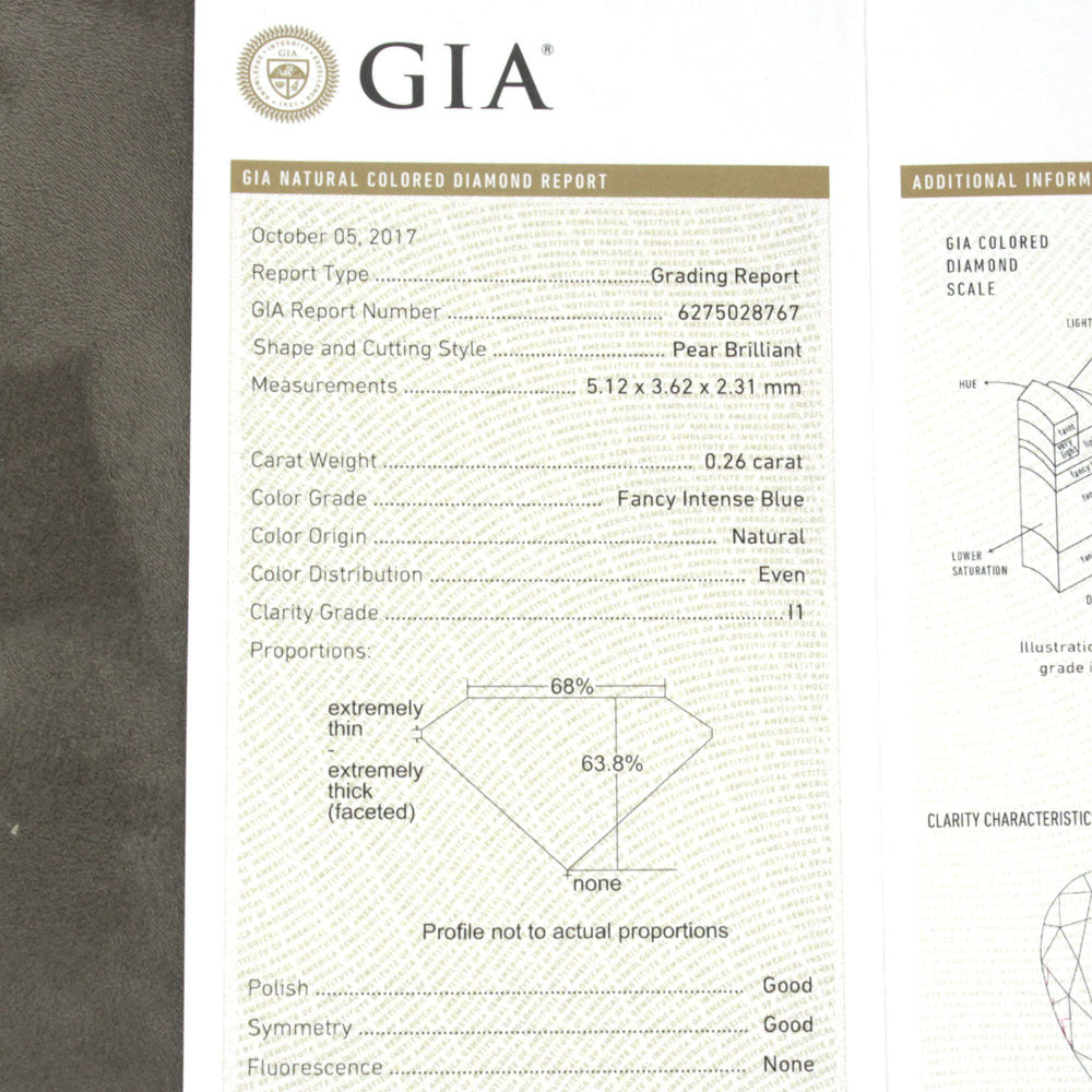 GIA最高 Fancy Intense Blue 0.26ct ブルーダイヤモンド 天然 ダイヤモンド ルース ペアシェイプ 【 GIA 鑑定書付】