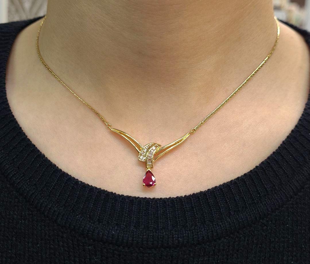 揺れて輝く 1ct 天然 ルビー ダイヤモンド K18 YG イエローゴールド 18金 ペンダント ネックレス 7月誕生石 【鑑別書付】