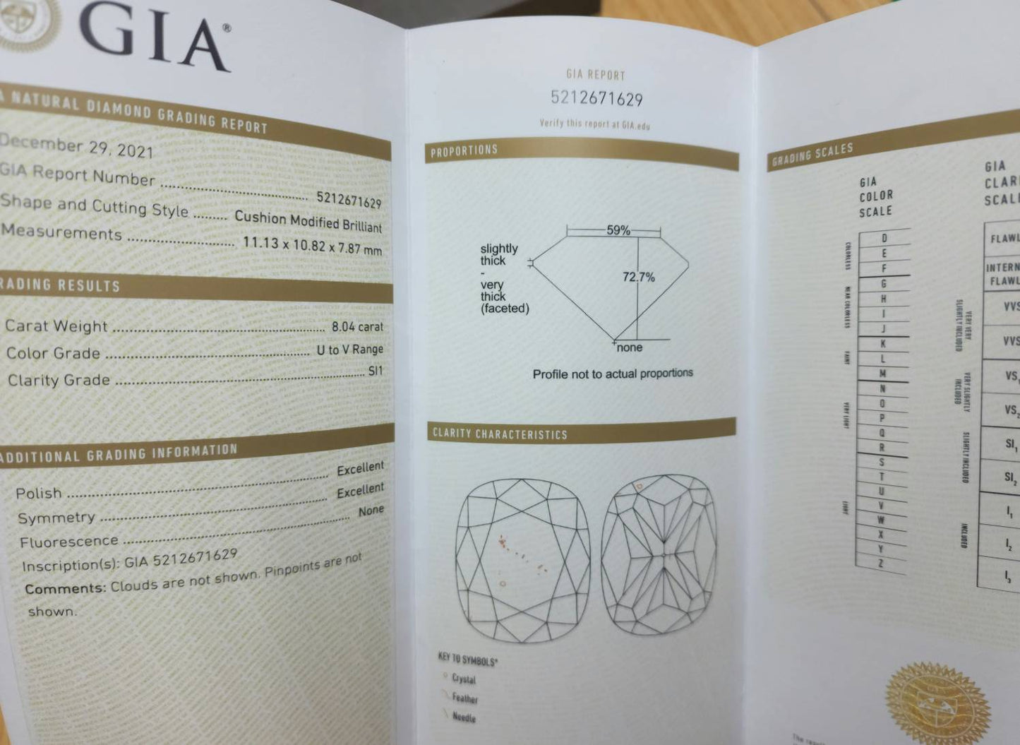 最強虹テリ ! 超絶カット! 8.04ct SI-1 クッションブリリアントカット 天然ダイヤモンド ルース【GIA鑑定書付き】