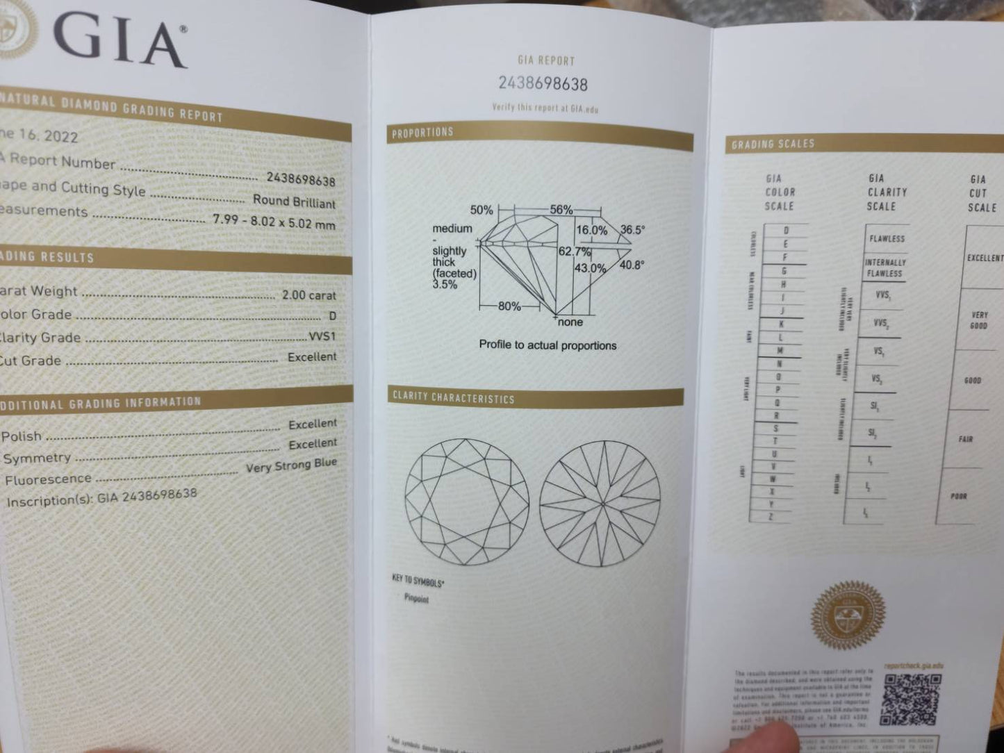 理想の究極美 ! 2.00ct Dカラー VVS-1 3EX 天然ダイヤモンド ルース【GIA鑑定書付き】