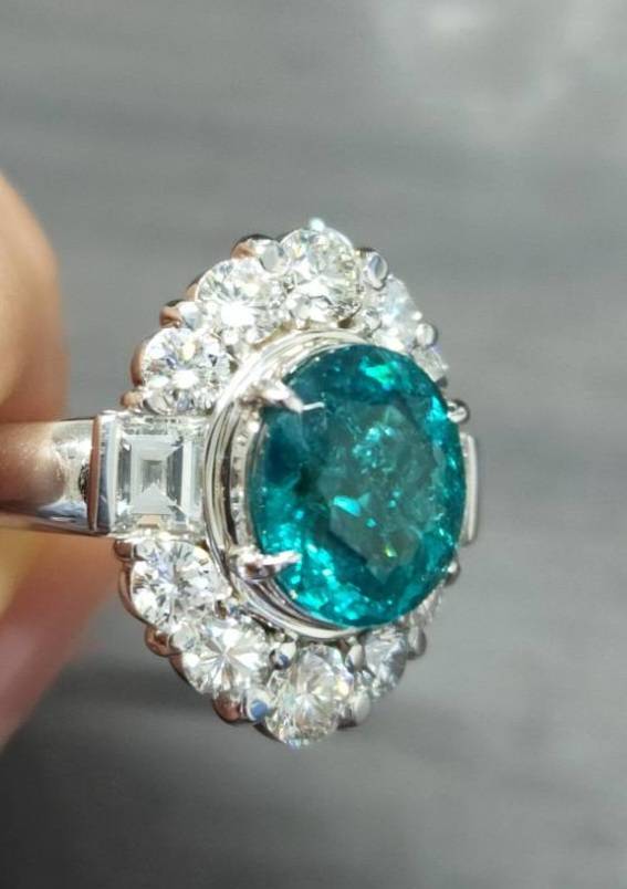 ブラジル産 強ネオンブルー 2.86ct 天然 パライバトルマリン 天然ダイヤモンド Pt900 リング【GIA鑑別書付】