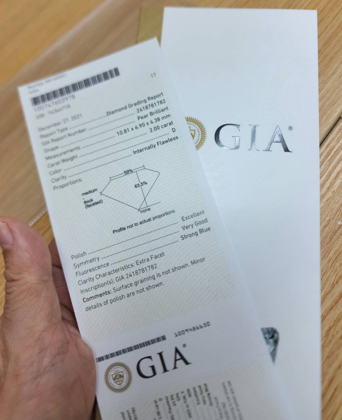 【GIA鑑定書付 】完全無色完全無傷 究極美!2ct D IF EX ペアシェイプ 天然 ダイヤモンド ルース ダイアモンド