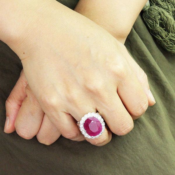 ミャンマー産 非加熱 11.56ct 天然 ルビー 天然 ダイヤモンド PT900 プラチナ リング 指輪 【AIGS鑑別書付】