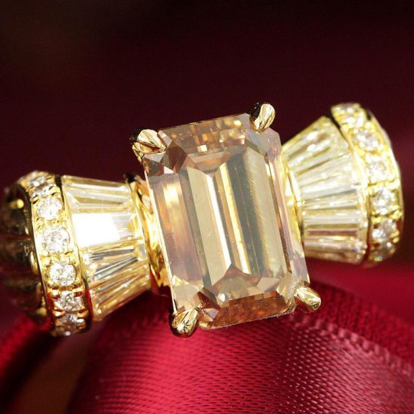 【鑑定書付】希少 大粒 5ct VS-2 エメラルドカット 天然 ダイヤモンド K18 YG イエローゴールド リング 指輪 18金