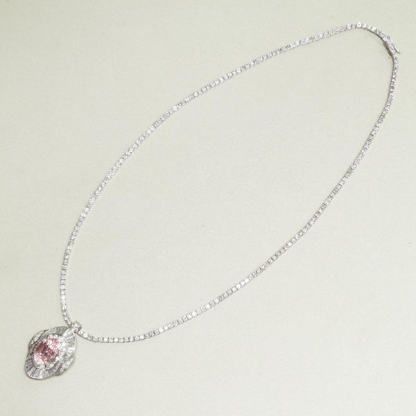 7.77ct 天然 パパラチア サファイア 天然 ダイヤモンド K18 WG ホワイトゴールド ペンダント テニス ネックレス 18金 【GIA鑑別書付】