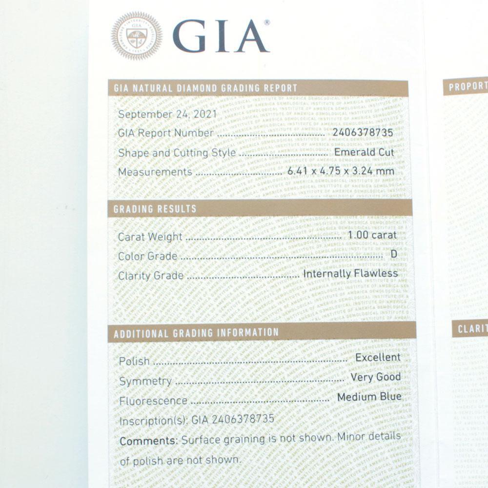 最高品質! 究極の美! 1ct・Dカラー・IF・EX・エメラルドカット 天然ダイヤモンド ルース【GIA鑑定書付 】