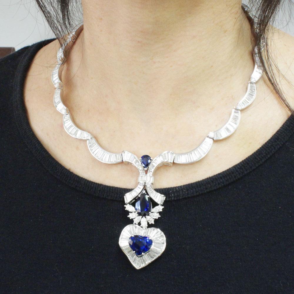 計17ct 天然 サファイア 計43ct 天然 ダイヤモンド K18WG ホワイトゴールド ネックレス