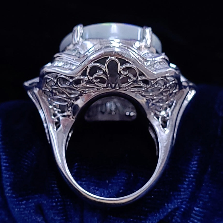 奇跡の最高品質！超希少大粒！ オーロラフラッシュ！ オーストラリア産 21.15ct 天然 ブラックオパール プラチナ Pt900 リング 指輪【鑑別書付】