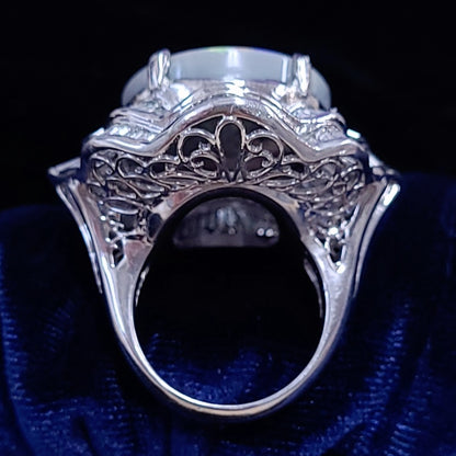 奇跡の最高品質！超希少大粒！ オーロラフラッシュ！ オーストラリア産 21.15ct 天然 ブラックオパール プラチナ Pt900 リング 指輪【鑑別書付】
