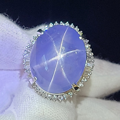 비가열! 초대형! 65.56ct 천연 스타 사파이어 다이아몬드 플래티넘 Pt900 반지 반지 【감별서 포함】반지