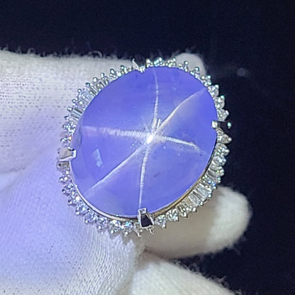 비가열! 초대형! 65.56ct 천연 스타 사파이어 다이아몬드 플래티넘 Pt900 반지 반지 【감별서 포함】반지