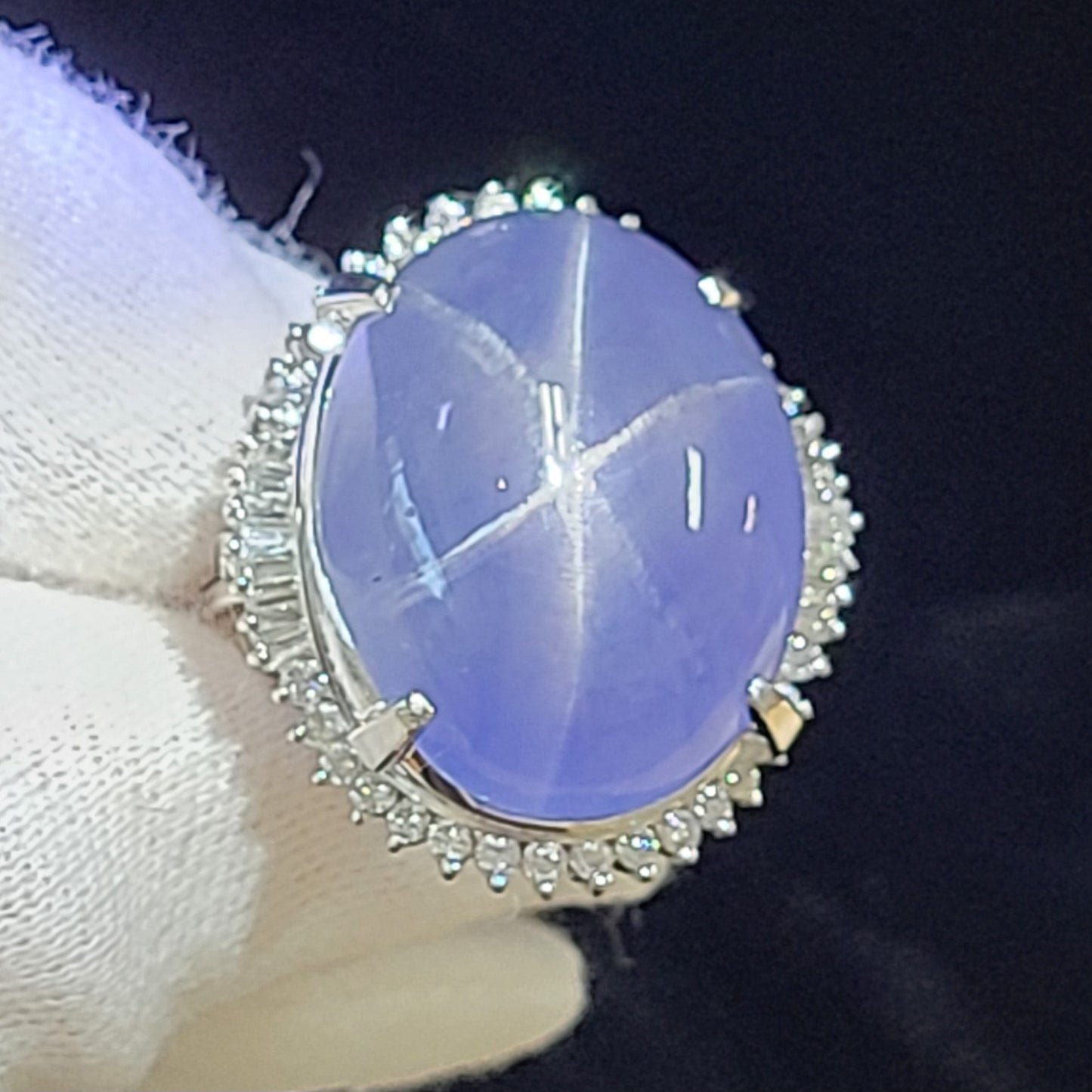 비가열! 초대형! 65.56ct 천연 스타 사파이어 다이아몬드 플래티넘 Pt900 반지 반지 【감별서 포함】반지