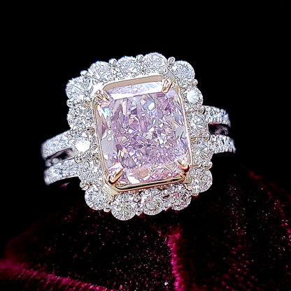 奇跡の色彩 3.07ct 天然ピンクダイヤモンド Fancy Purplish Pink ラディアントカット プラチナPt900・18金（K18YGイエローゴールド) リング 【中央宝石研究所ソーティング付】