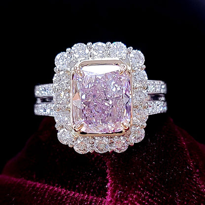 奇跡の色彩 3.07ct 天然ピンクダイヤモンド Fancy Purplish Pink ラディアントカット プラチナPt900・18金（K18YGイエローゴールド) リング 【中央宝石研究所ソーティング付】