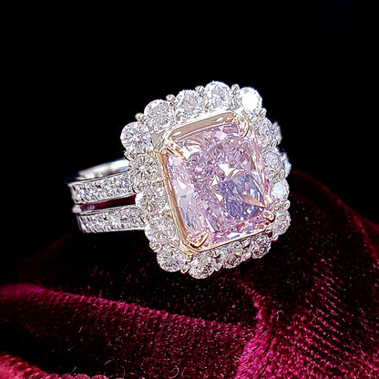 奇跡の色彩 3.07ct 天然ピンクダイヤモンド Fancy Purplish Pink ラディアントカット プラチナPt900・18金（K18YGイエローゴールド) リング 【中央宝石研究所ソーティング付】