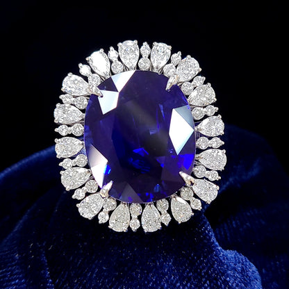 Royal Dignity! 17.38ct Sri Lankan Royal Blue Natural Sapphire 2.03ct Natural Diamond Platinum Pt900 Ring [with GUBELIN Certificate of Authenticity].