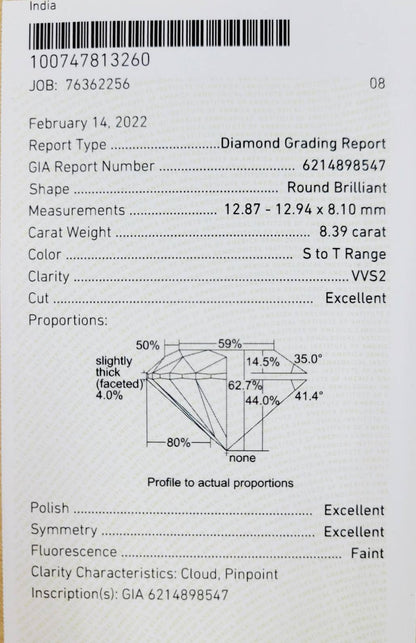 8.39ct VVS-2 3excellent Natural Diamond Ruth [GIA 평가]