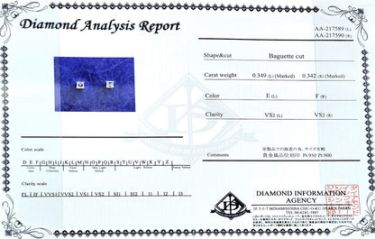 F color VS2 total 0.69ct square diamond Pt950 Pt900 platinum single piece earrings with April birthstone certificate